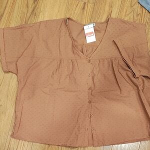 Rust Dot-Textured Button-Front Women’s Blouse
